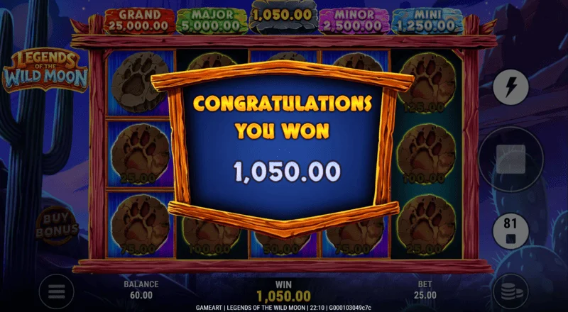 Legends of the Wild Moon - kabuuang panalo sa Free Spins